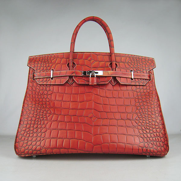 Replica Hermes Birkin 40CM Crocodile Veins Leather Bag Dark Orange 6099 Online